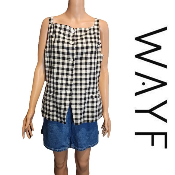 WAYF Gracie Gingham Linen Blend Button-Up Vest Missing Buttons NWT XL - Picture 1 of 11